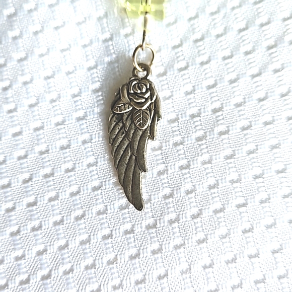 Ethereal Lime Green Beaded Angel Wing Keychain Keyring Handmade - Picture 3 of 5